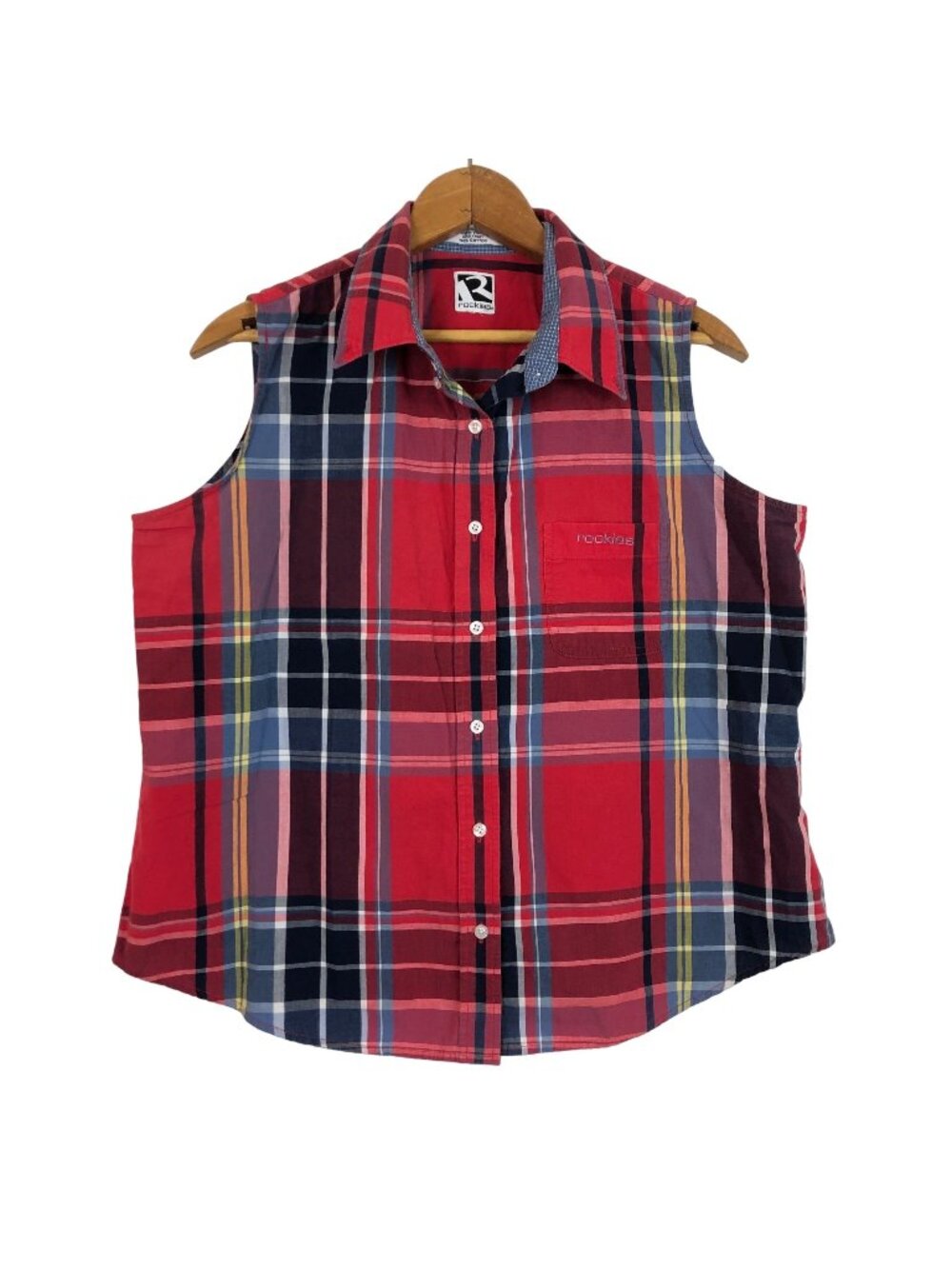 Rockies Vintage Womens Western Button Down Top Large Sleeveless Cropped Plaid